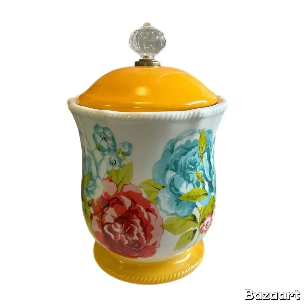 Pioneer Woman Canister Blossom Jubilee 9.25” High 5.8” Diameter Yellow